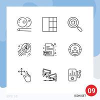 Set of 9 Commercial Outlines pack for target psd search extension coin Editable Vector Design Elements