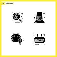 Group of 4 Modern Solid Glyphs Set for applicant idea recruitment hat brain Editable Vector Design Elements