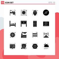 Set of 16 Vector Solid Glyphs on Grid for people bed time process navigation compass Editable Vector Design Elements