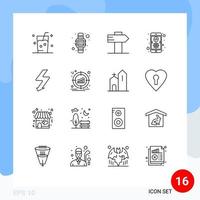 Editable Vector Line Pack of 16 Simple Outlines of flash mobile hand watch development app Editable Vector Design Elements