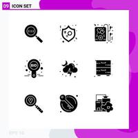 Set of 9 Vector Solid Glyphs on Grid for cloud compete woman bid bid Editable Vector Design Elements