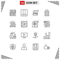 Set of 16 Vector Outlines on Grid for locker engineering fast food education simple Editable Vector Design Elements