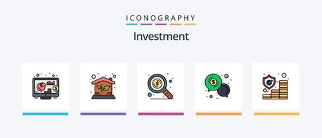 la línea de inversión llenó el paquete de 5 íconos que incluye . monedas cartera. inversión. en línea. diseño de iconos creativos vector