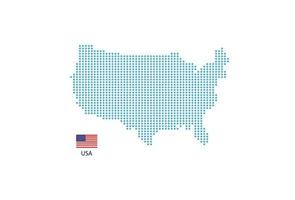 USA map design blue circle, white background with USA flag. vector
