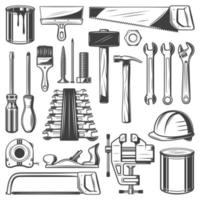 Construction, house repair or carpentry tool icons vector