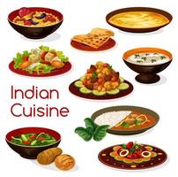 Indian cuisine meal icons and dishes vector