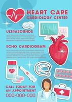 Vector medical heart care cardiology clinic poster