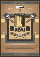 reparación, herramientas, y, cepillo de pintura, vector, retro, cartel vector