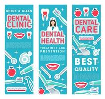 banners vectoriales de tratamientos de clínicas de salud dental vector