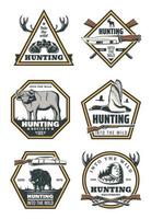 Hunting retro icons with animals and hunter gun vector