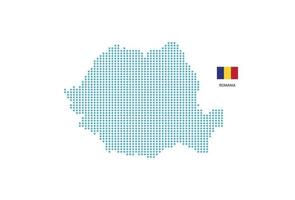 Romania map design blue circle, white background with Romania flag. vector