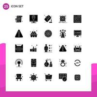 User Interface Pack of 25 Basic Solid Glyphs of cluster framework page data fill Editable Vector Design Elements