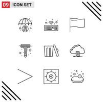 conjunto de 9 iconos de interfaz de usuario modernos símbolos signos para entorno de bandera de basura en la nube afeitado elementos de diseño vectorial editables vector