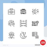 9 User Interface Outline Pack of modern Signs and Symbols of education wifi fish things internet Editable Vector Design Elements
