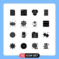 16 User Interface Solid Glyph Pack of modern Signs and Symbols of science love sign rgb eye security Editable Vector Design Elements