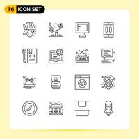 Set of 16 Vector Outlines on Grid for coding pause online mobile device Editable Vector Design Elements