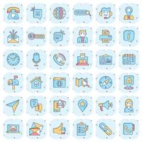 Contact us icon set in comic style. Mobile communication cartoon vector illustration on white isolated background. Phone call splash effect business concept.