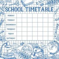 School sketch timetable schedule vector template