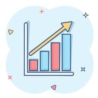 Chart graph icon in comic style. Arrow grow cartoon vector illustration on white isolated background. Analysis splash effect business concept.