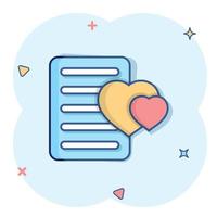 Wishlist icon in comic style. Like document cartoon vector illustration on white isolated background. Favorite list splash effect business concept.