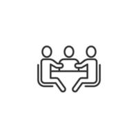 People with table icon in flat style. Teamwork conference vector illustration on white isolated background. Speaker dialog business concept.