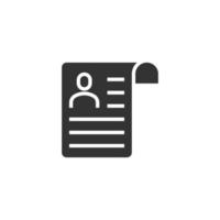 Resume icon in flat style. Contract document vector illustration on white isolated background. Paper notepad business concept.