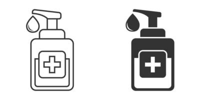 Hand sanitizer icon in flat style. Antiseptic bottle vector illustration on isolated background. Disinfect gel sign business concept.