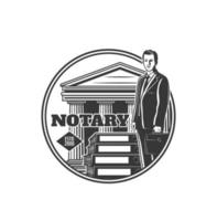 Notary service icon, lawyer and court building vector