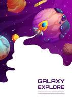 Space landing page with cartoon spaceship, planets vector