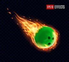 Bowling ball with fire flames, 3d burning bowl vector