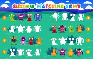 Shadow match game monster characters, find shade vector