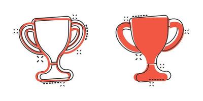 Trophy cup icon in comic style. Goblet prize cartoon vector illustration on isolated background. Award splash effect sign business concept.