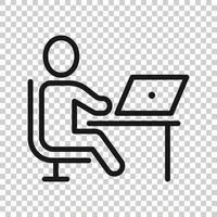 People with laptop computer icon in flat style. Pc user vector illustration on white isolated background. Office manager business concept.