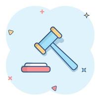 Vector cartoon auction hammer icon in comic style. Court tribunal sign illustration pictogram. Hammer business splash effect concept.