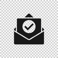 Envelope with confirmed document icon in flat style. Verify vector illustration on white isolated background. Receive business concept.