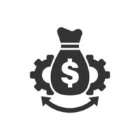 icono de optimización de dinero en estilo plano. Ilustración de vector efectivo de engranajes sobre fondo blanco aislado. concepto de negocio de proceso financiero.