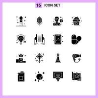 Set of 16 Commercial Solid Glyphs pack for connection idea player education fast Editable Vector Design Elements