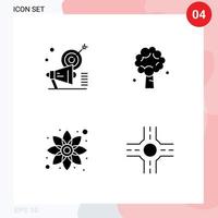 Mobile Interface Solid Glyph Set of 4 Pictograms of campaign spring target apple flower Editable Vector Design Elements