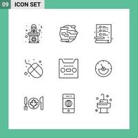 Mobile Interface Outline Set of 9 Pictograms of media mouse smoke hardware file Editable Vector Design Elements