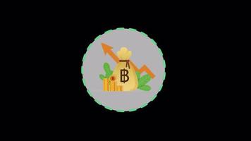 Money bag icons with coins and up arrow animated.Growth business concept.Business gold element with isolated background video