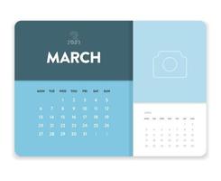 Creative minimal business monthly 2023 Calendar template vector. Desk, wall calendar for print, digital calendar or planner. Week start on Monday. Simple modern annual calendar layout design. March. vector