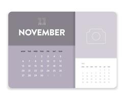 Creative minimal business monthly 2023 Calendar template vector. Desk, wall calendar for print, digital calendar or planner. Week start on Monday. Simple modern annual calendar layout design. November vector