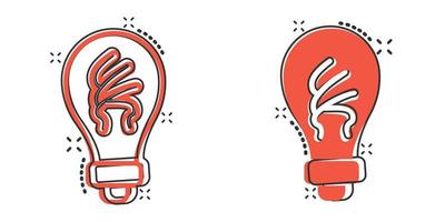 Light bulb icon in comic style. Lightbulb cartoon vector illustration on white isolated background. Energy lamp splash effect sign business concept.