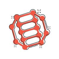 icono de molécula de adn en estilo cómico. ilustración de vector de dibujos animados de átomo sobre fondo blanco aislado. Concepto de negocio de signo de efecto de salpicadura de espiral molecular.