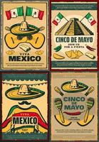Cinco de Mayo retro poster of mexican holiday vector