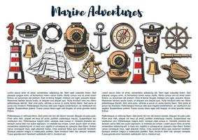 Marine adventure, vector nautical objects