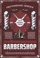 Barbershop pole, scissors, comb, razor and cologne vector