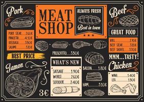 Meat products menu of meat sketch on chalkboard vector