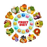 dieta de frutas, vitaminas y bayas, comida exótica vector