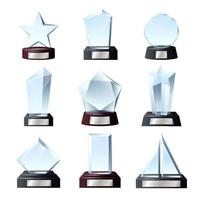 Glass winner awards, crystal sport trophy prizes vector